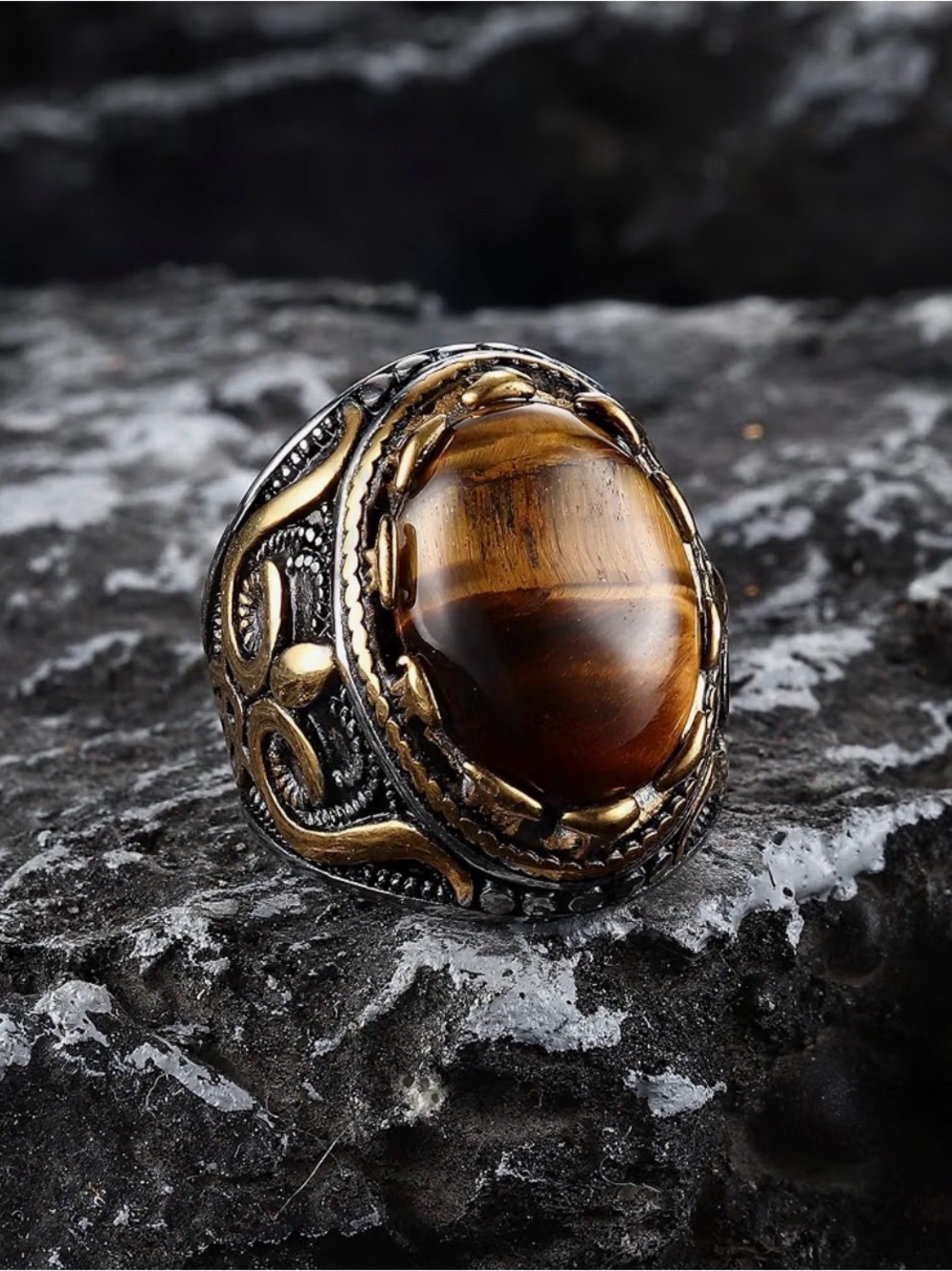 LOLIAS Vintage Tiger Eye Stone Statement Ring